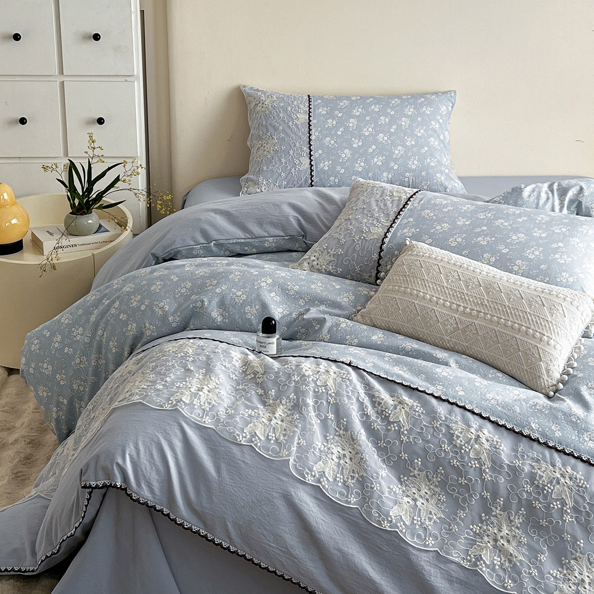 91家纺网 家纺一手货源 找家纺 纽缦家纺 2026新款A类105g仿棉四件套古法水洗棉套件-韩版系列 韩版-密爱兰