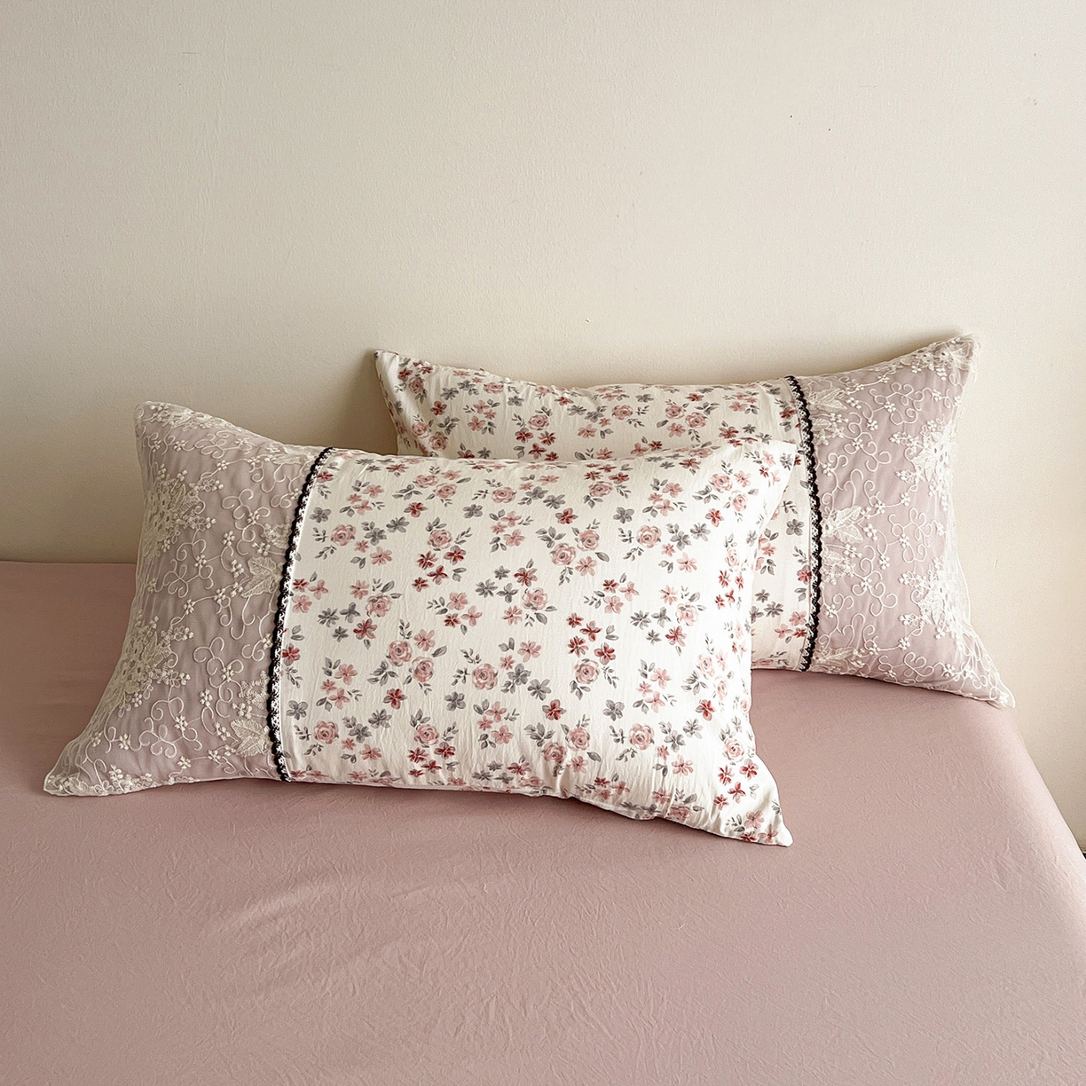 91家纺网 家纺一手货源 找家纺 纽缦家纺 2026新款A类105g仿棉四件套古法水洗棉套件-韩版系列 韩版-芊朵豆沙