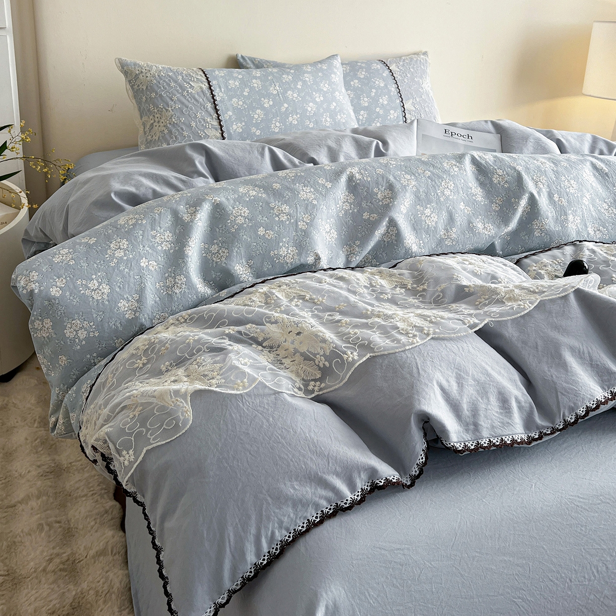 91家纺网 家纺一手货源 找家纺 纽缦家纺 2026新款A类105g仿棉四件套古法水洗棉套件-韩版系列 韩版-密爱兰