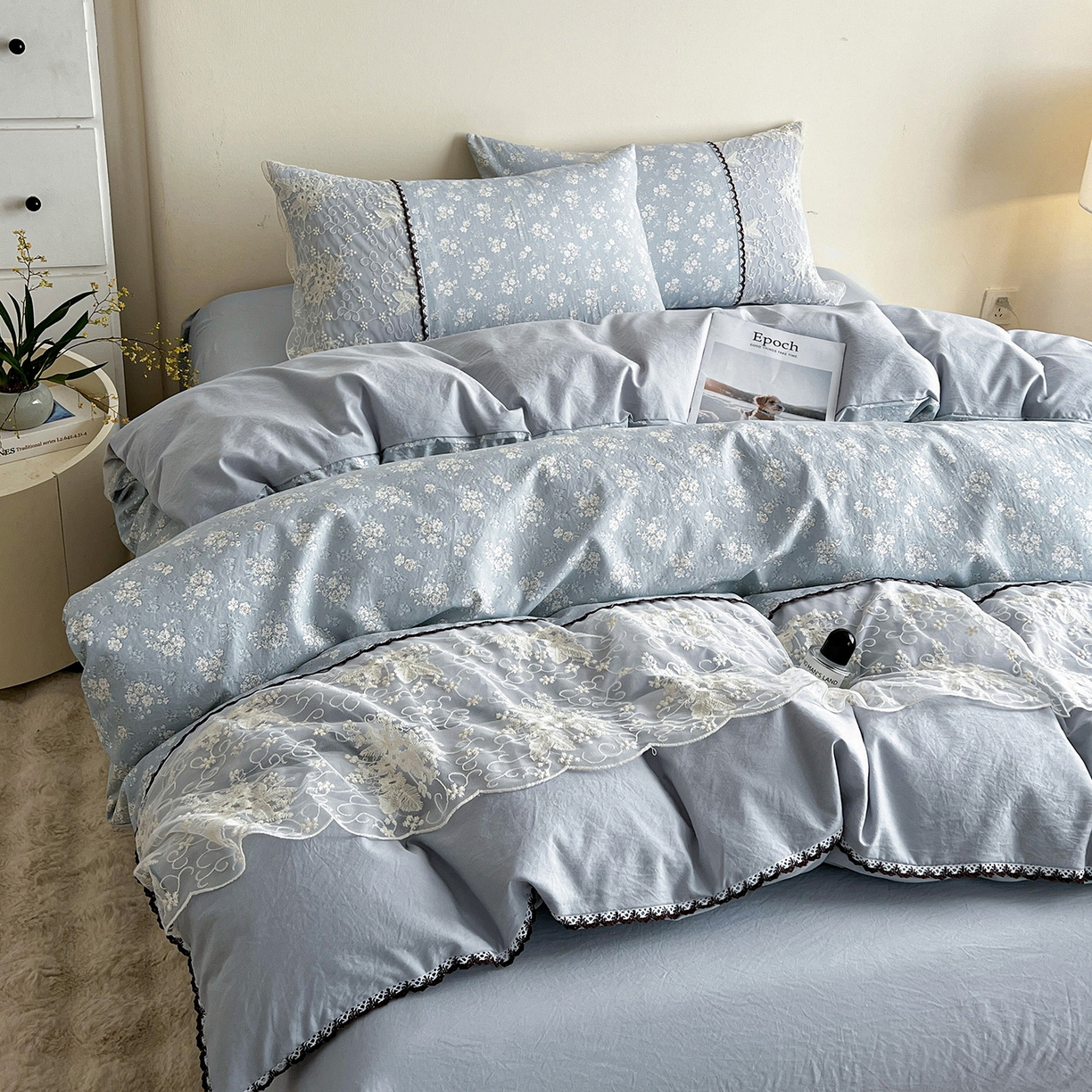 91家纺网 家纺一手货源 找家纺 纽缦家纺 2026新款A类105g仿棉四件套古法水洗棉套件-韩版系列 韩版-密爱兰