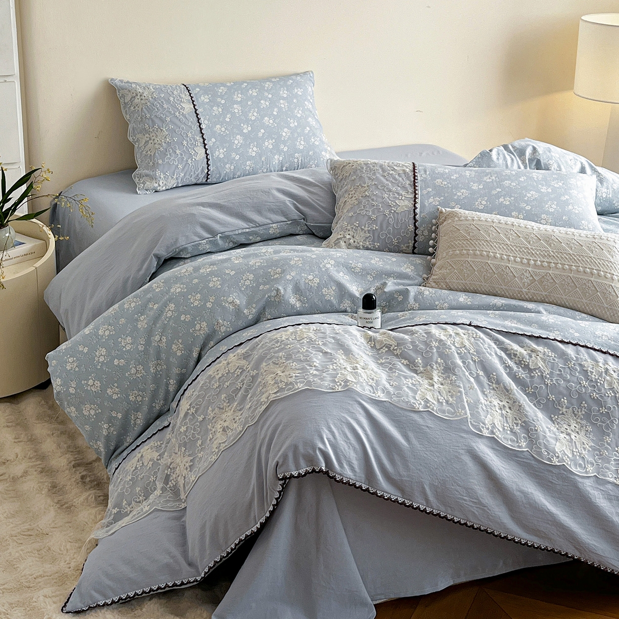 91家纺网 家纺一手货源 找家纺 纽缦家纺 2026新款A类105g仿棉四件套古法水洗棉套件-韩版系列 韩版-密爱兰