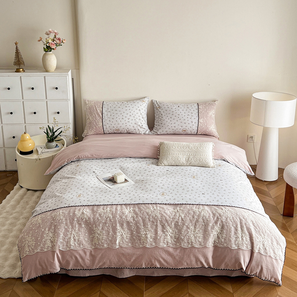 91家纺网 家纺一手货源 找家纺 纽缦家纺 2026新款A类105g仿棉四件套古法水洗棉套件-韩版系列 韩版-恋空灰