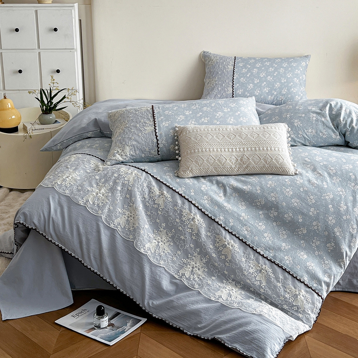 91家纺网 家纺一手货源 找家纺 纽缦家纺 2026新款A类105g仿棉四件套古法水洗棉套件-韩版系列 韩版-密爱兰