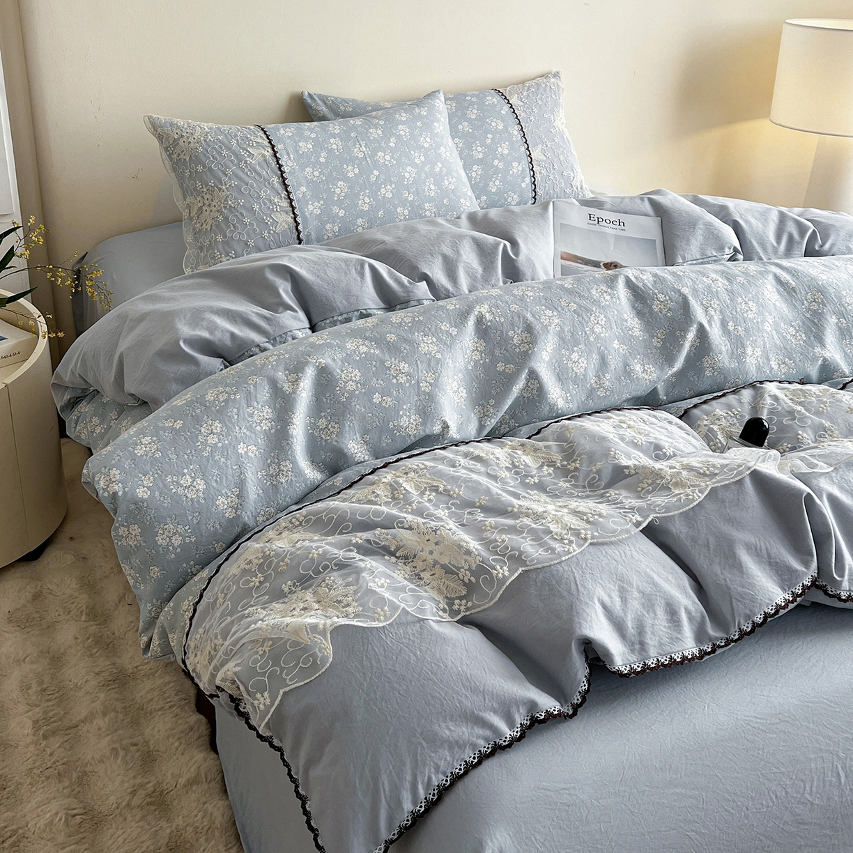 纽缦家纺 2026新款A类105g仿棉四件套古法水洗棉套件-韩版系列 韩版-密爱兰