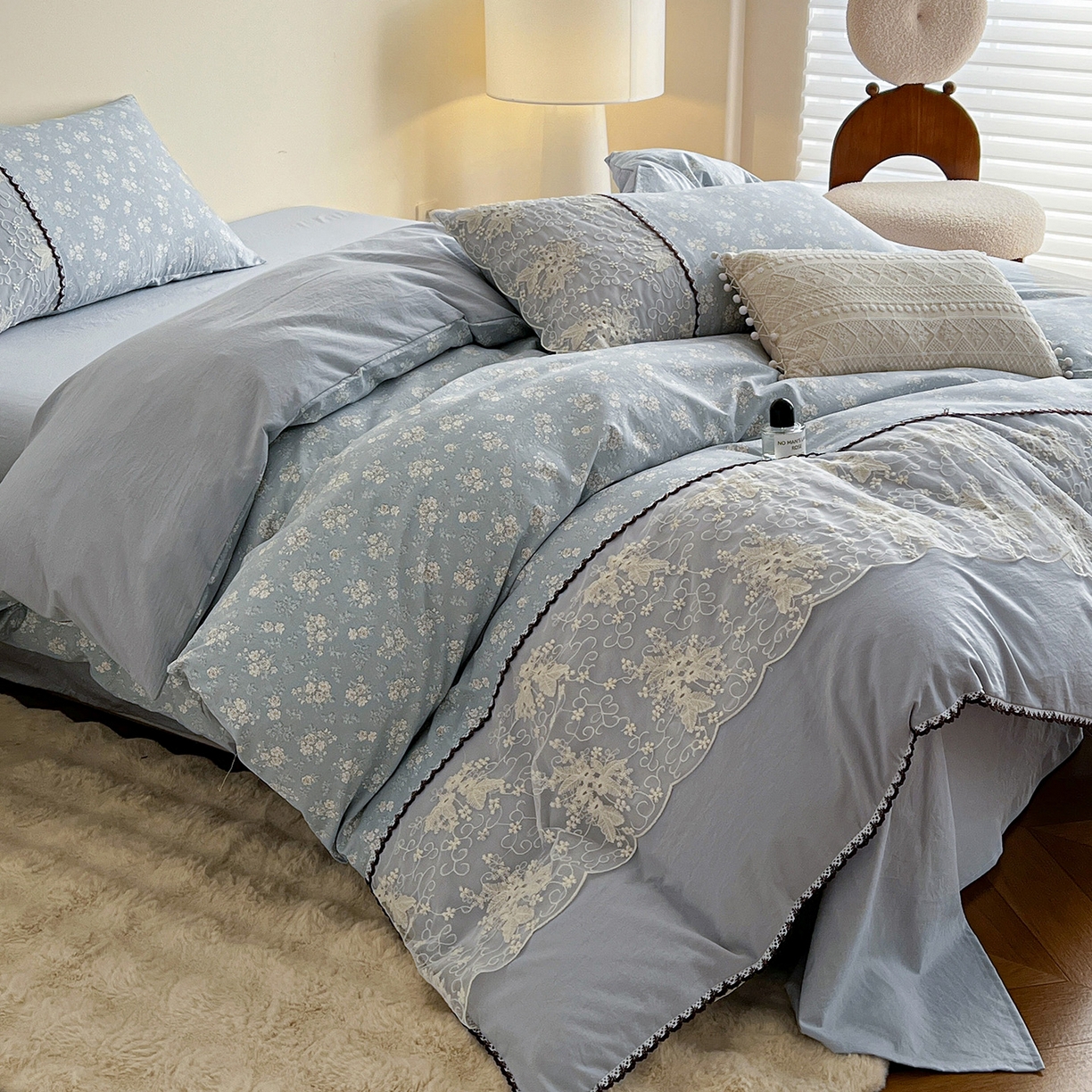 91家纺网 家纺一手货源 找家纺 纽缦家纺 2026新款A类105g仿棉四件套古法水洗棉套件-韩版系列 韩版-密爱兰