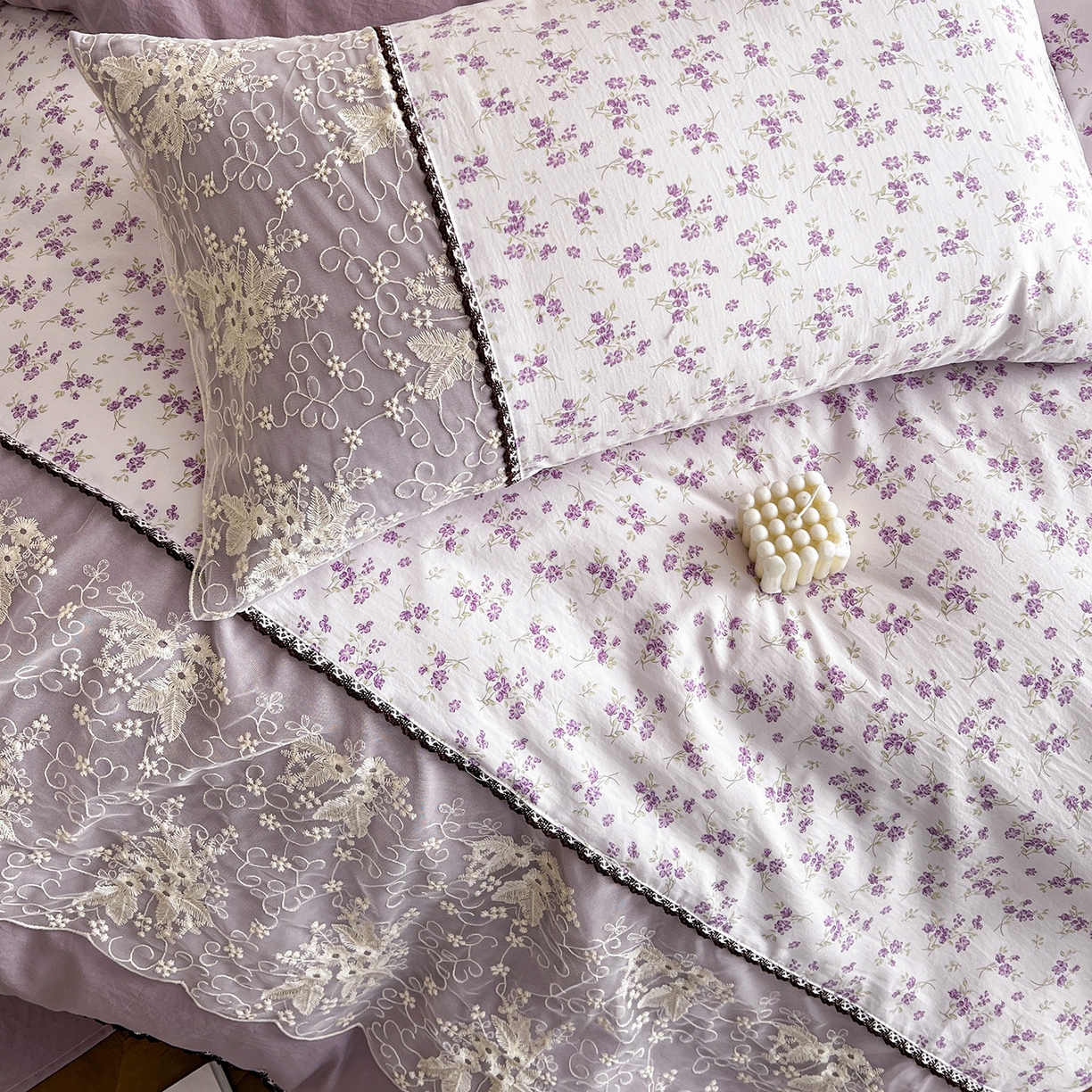 91家纺网 家纺一手货源 找家纺 纽缦家纺 2026新款A类105g仿棉四件套古法水洗棉套件-韩版系列 韩版-波影紫