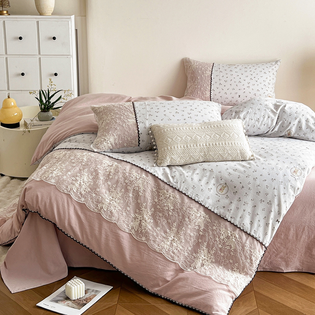 91家纺网 家纺一手货源 找家纺 纽缦家纺 2026新款A类105g仿棉四件套古法水洗棉套件-韩版系列 韩版-恋空灰