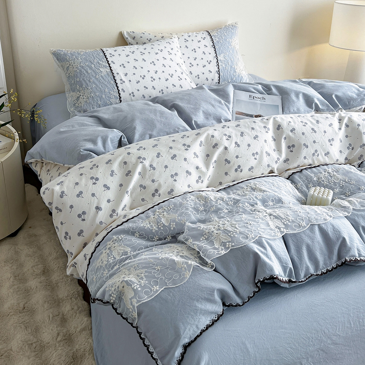 纽缦家纺 2026新款A类105g仿棉四件套古法水洗棉套件-韩版系列 韩版-清丽灰