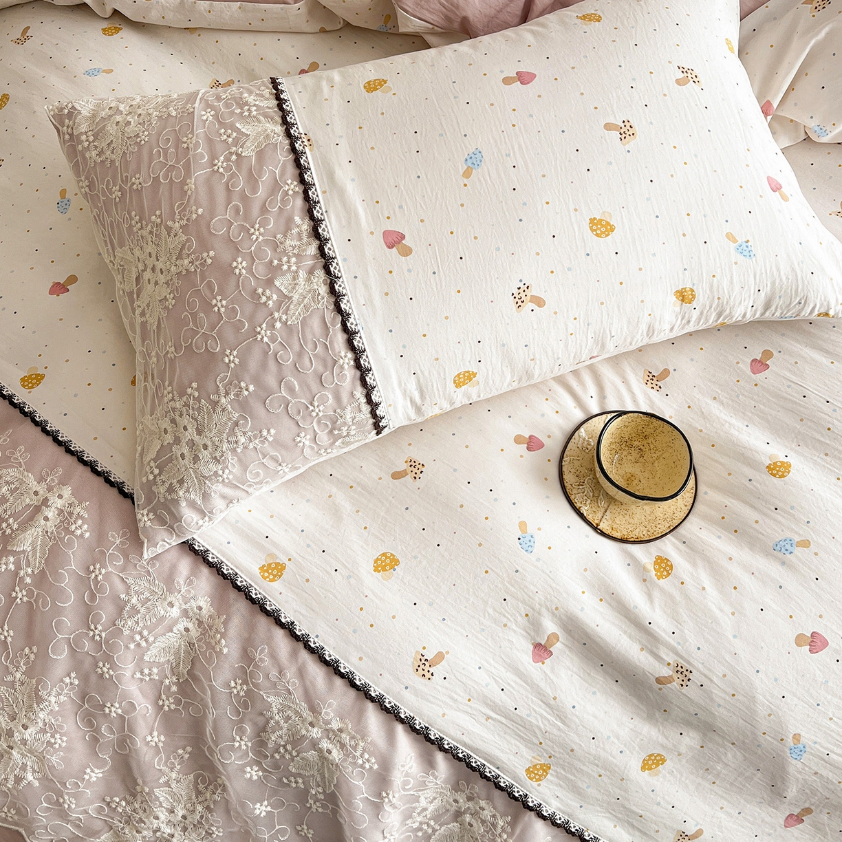 91家纺网 家纺一手货源 找家纺 纽缦家纺 2026新款A类105g仿棉四件套古法水洗棉套件-韩版系列 韩版-莱茵杏