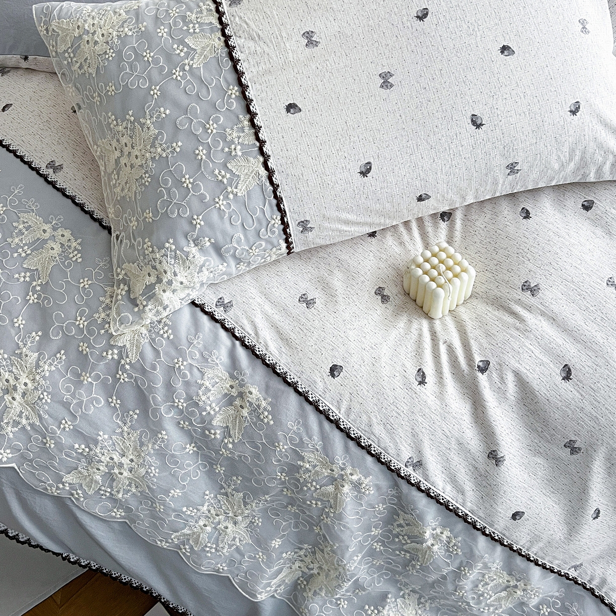 91家纺网 家纺一手货源 找家纺 纽缦家纺 2026新款A类105g仿棉四件套古法水洗棉套件-韩版系列 韩版-初春灰