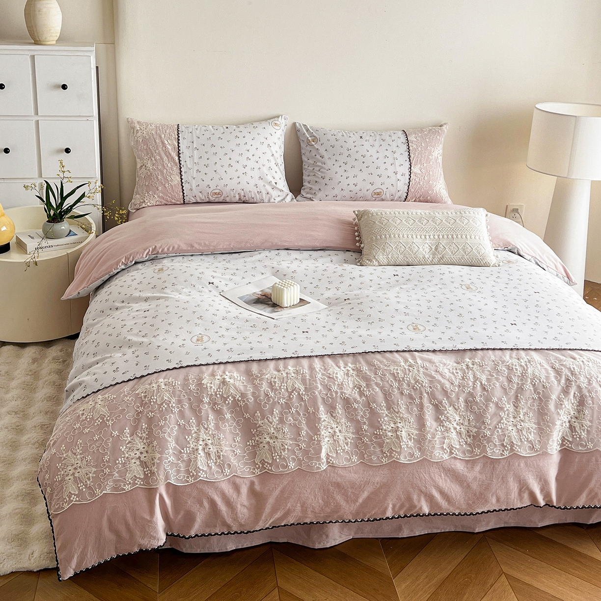 91家纺网 家纺一手货源 找家纺 纽缦家纺 2026新款A类105g仿棉四件套古法水洗棉套件-韩版系列 韩版-恋空灰