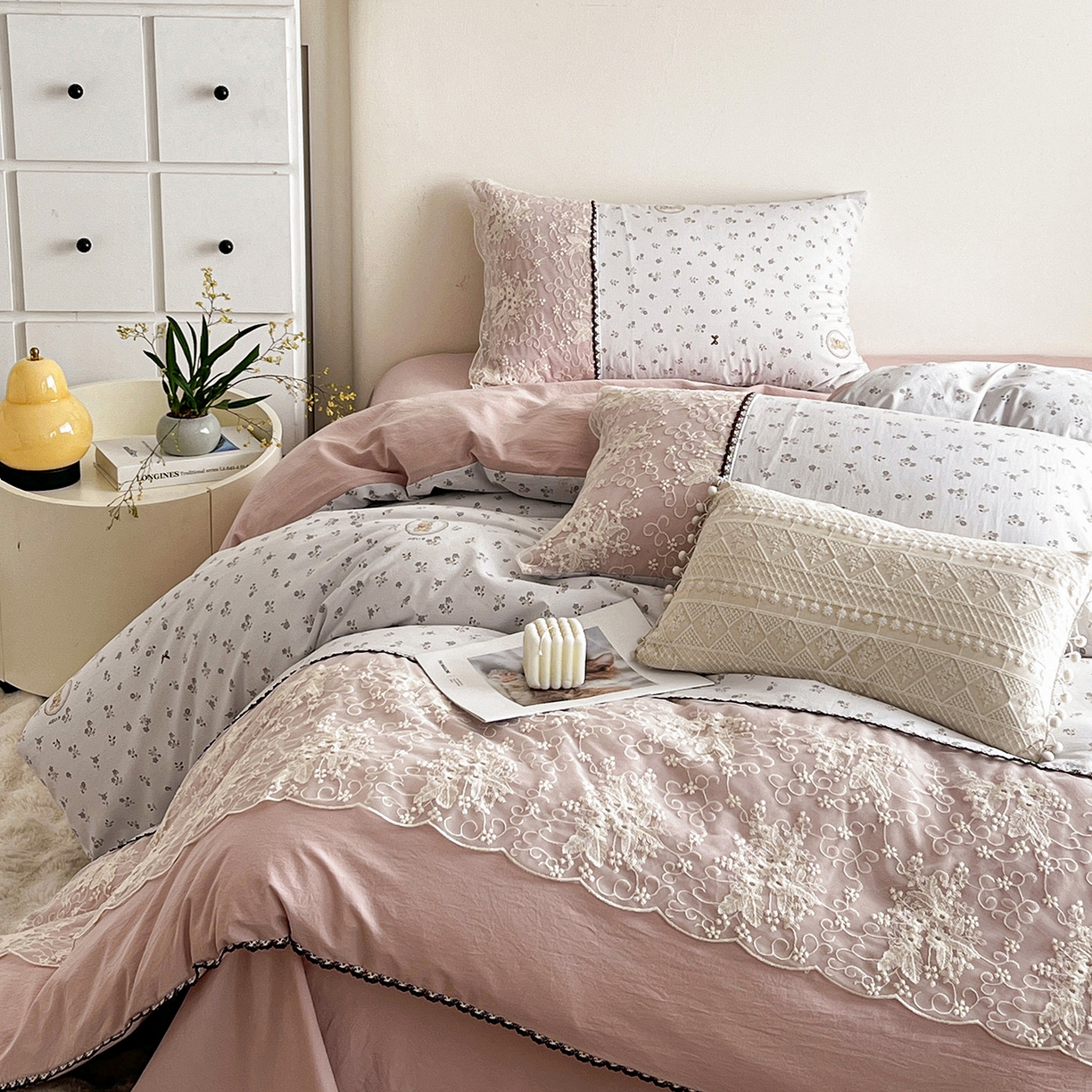 91家纺网 家纺一手货源 找家纺 纽缦家纺 2026新款A类105g仿棉四件套古法水洗棉套件-韩版系列 韩版-恋空灰