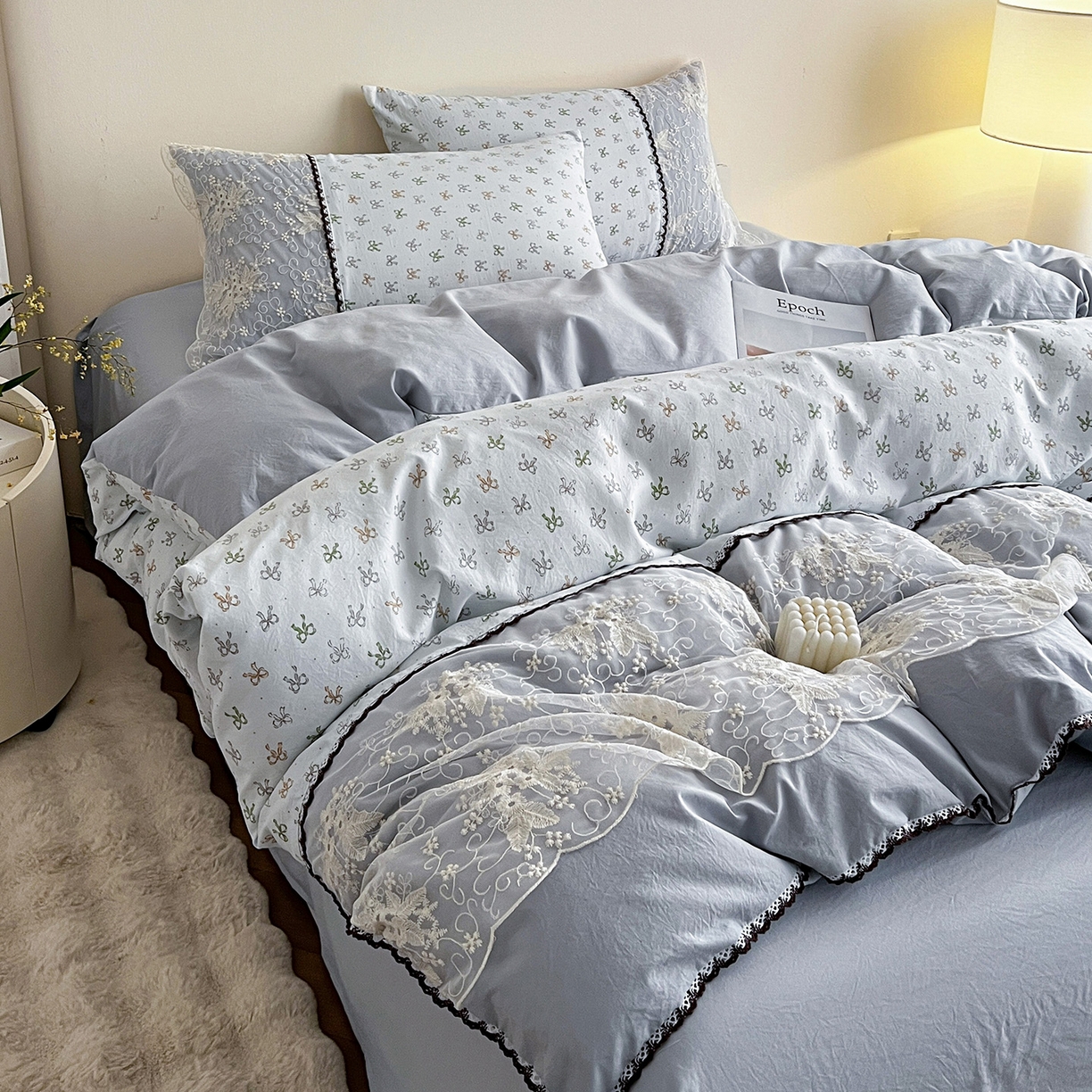 纽缦家纺 2026新款A类105g仿棉四件套古法水洗棉套件-韩版系列 韩版-铃兰兰