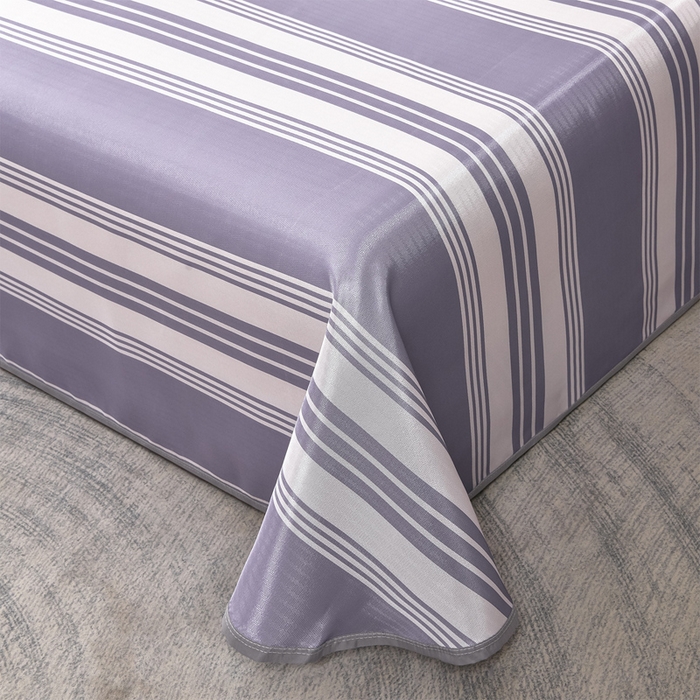 91家纺网 家纺一手货源 找家纺 念家居 2026新款轻奢可机洗水洗床单款高密大版斜纹冰丝凉席三件套 紫灰条纹 