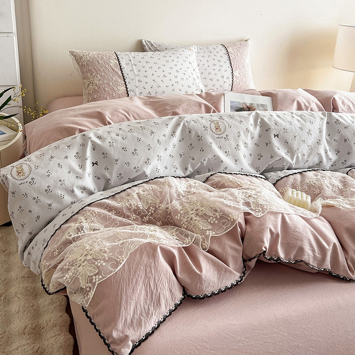 91家纺网 家纺一手货源 找家纺 纽缦家纺 2026新款A类105g仿棉四件套古法水洗棉套件-韩版系列 韩版-恋空灰