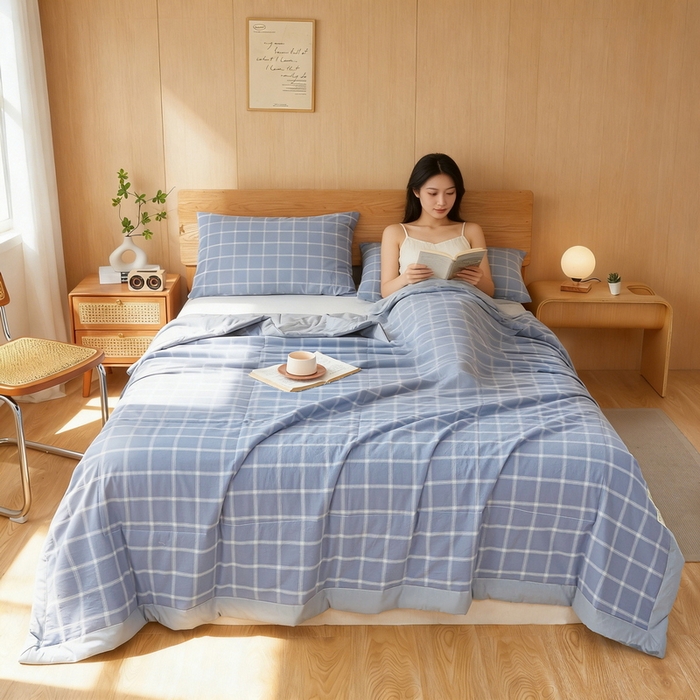 91家纺网 家纺一手货源 找家纺 牛魔王家居 2026新款A类水洗棉新疆棉花夏被 被子被芯 布鲁蓝