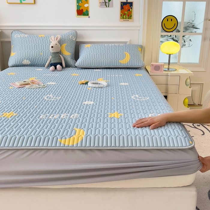 91家纺网 家纺一手货源 找家纺 丝羽坊 2026新款高密凉感丝印花乳胶凉席-床笠款 星月