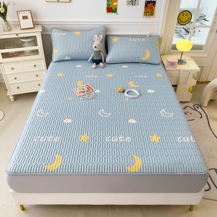 91家纺网 家纺一手货源 找家纺 丝羽坊 2026新款高密凉感丝印花乳胶凉席-床笠款 星月