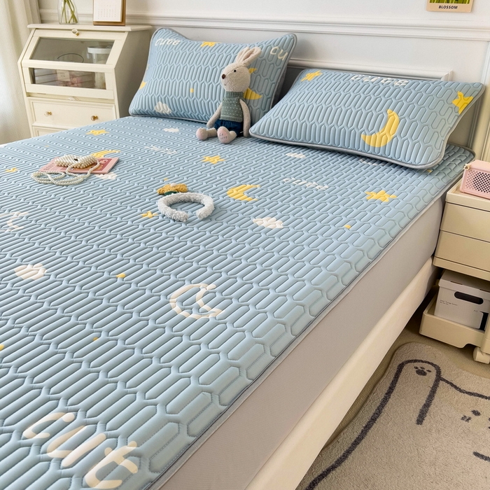 91家纺网 家纺一手货源 找家纺 丝羽坊 2026新款高密凉感丝印花乳胶凉席-床笠款 星月