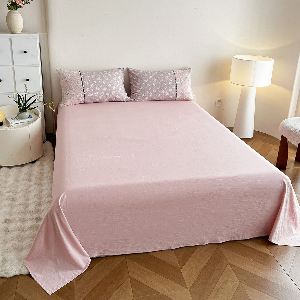 91家纺网 家纺一手货源 找家纺 （总）纽缦家纺 2026新款A类105g仿棉四件套古法水洗棉套件-韩版系列