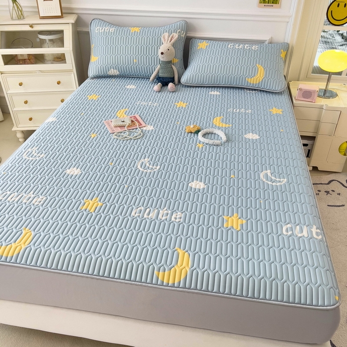 91家纺网 家纺一手货源 找家纺 丝羽坊 2026新款高密凉感丝印花乳胶凉席-床笠款 星月