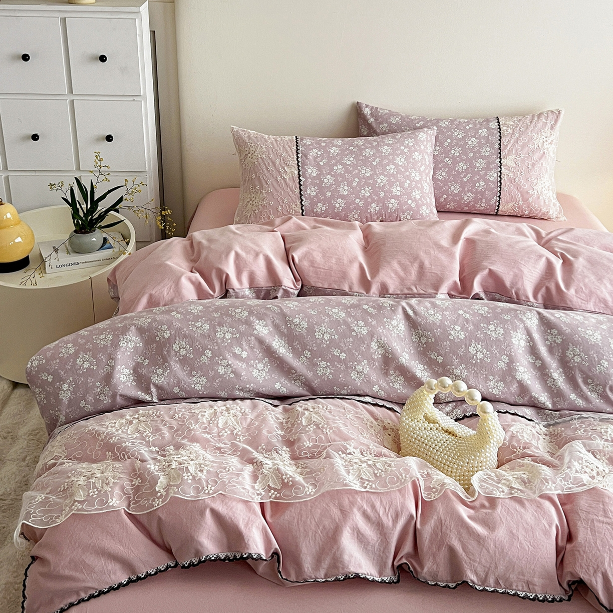 91家纺网 家纺一手货源 找家纺 （总）纽缦家纺 2026新款A类105g仿棉四件套古法水洗棉套件-韩版系列