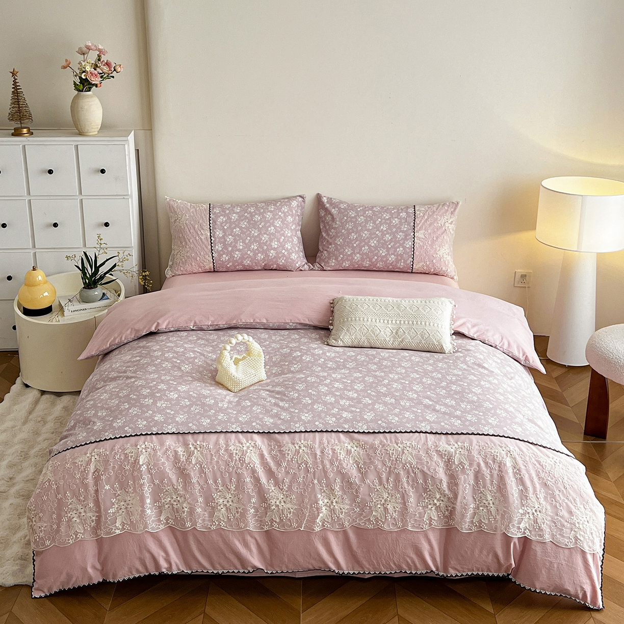 91家纺网 家纺一手货源 找家纺 （总）纽缦家纺 2026新款A类105g仿棉四件套古法水洗棉套件-韩版系列