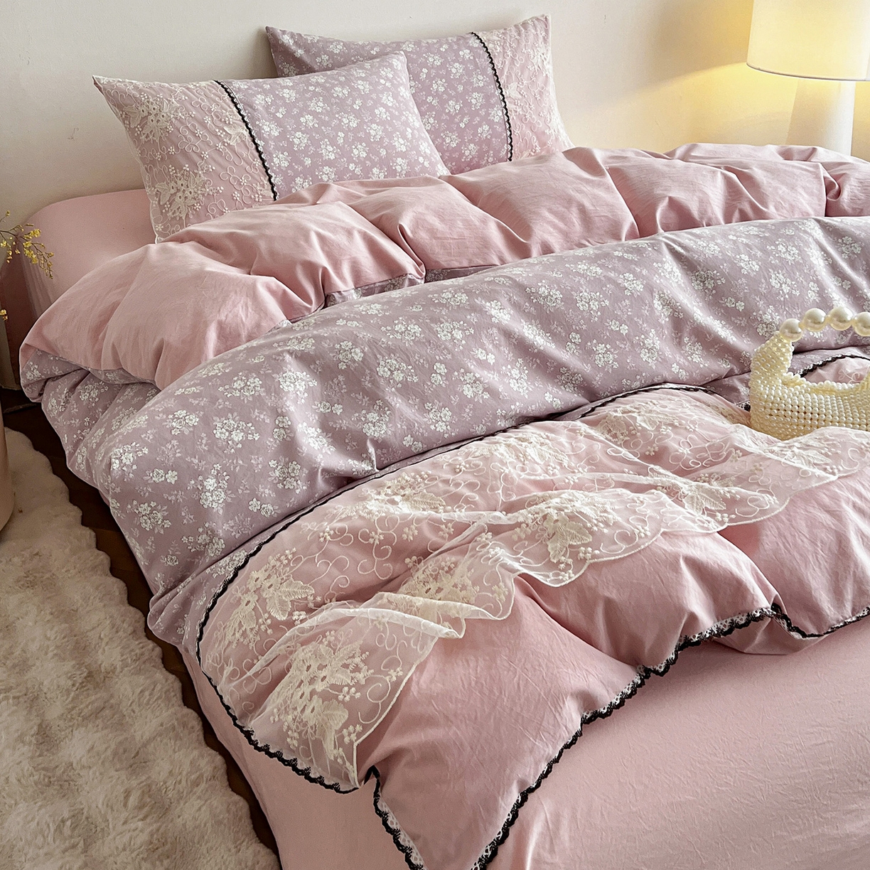 91家纺网 家纺一手货源 找家纺 （总）纽缦家纺 2026新款A类105g仿棉四件套古法水洗棉套件-韩版系列