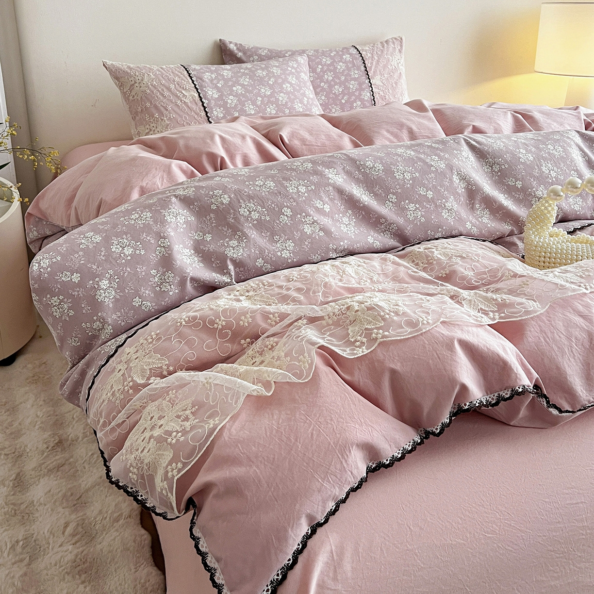 （总）纽缦家纺 2026新款A类105g仿棉四件套古法水洗棉套件-韩版系列