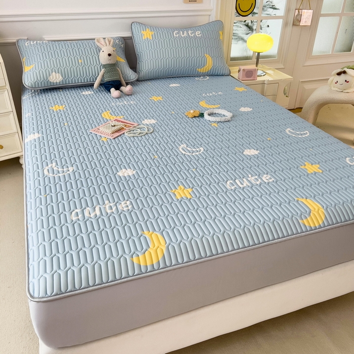 91家纺网 家纺一手货源 找家纺 丝羽坊 2026新款高密凉感丝印花乳胶凉席-床笠款 星月