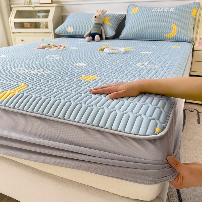 91家纺网 家纺一手货源 找家纺 丝羽坊 2026新款高密凉感丝印花乳胶凉席-床笠款 星月