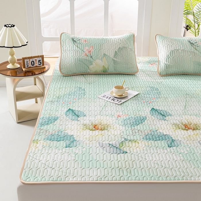 91家纺网 家纺一手货源 找家纺 美丽折家纺 2026新款凉感丝乳胶凉席款 乳胶凉席三件套 暗香