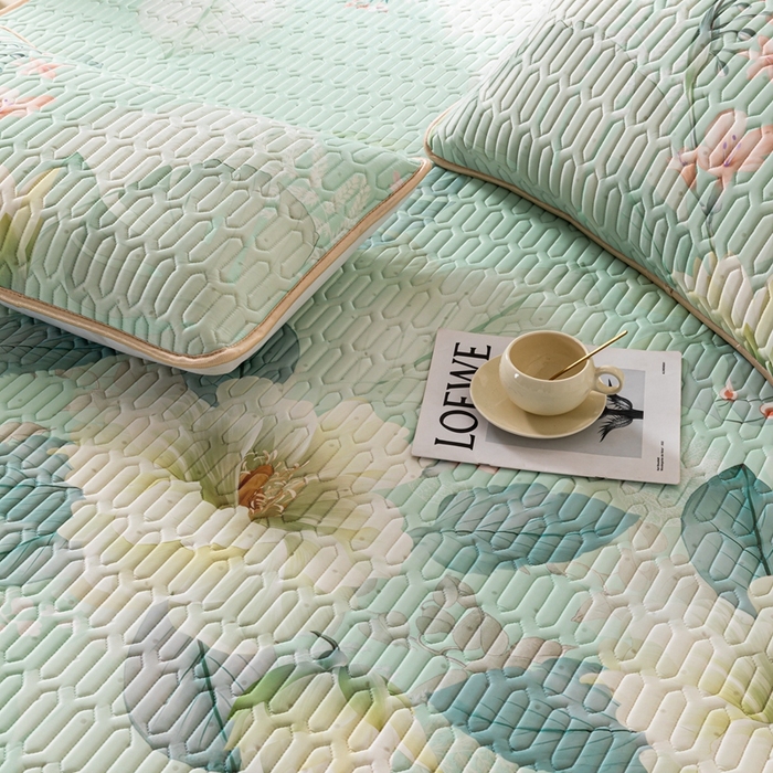 91家纺网 家纺一手货源 找家纺 美丽折家纺 2026新款凉感丝乳胶凉席款 乳胶凉席三件套 暗香