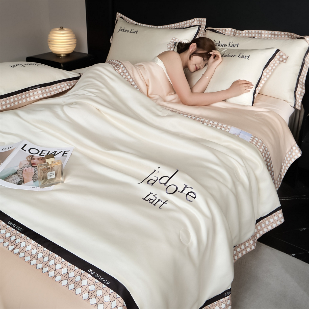 91家纺网 家纺一手货源 找家纺 （总）笙意家纺 2026新款水洗冰丝刺绣宽边夏被四件套-艾斯系列