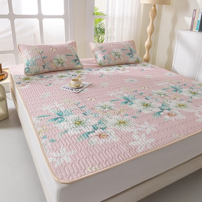 91家纺网 家纺一手货源 找家纺 美丽折家纺 2026新款凉感丝乳胶凉席款 乳胶凉席三件套 花颜