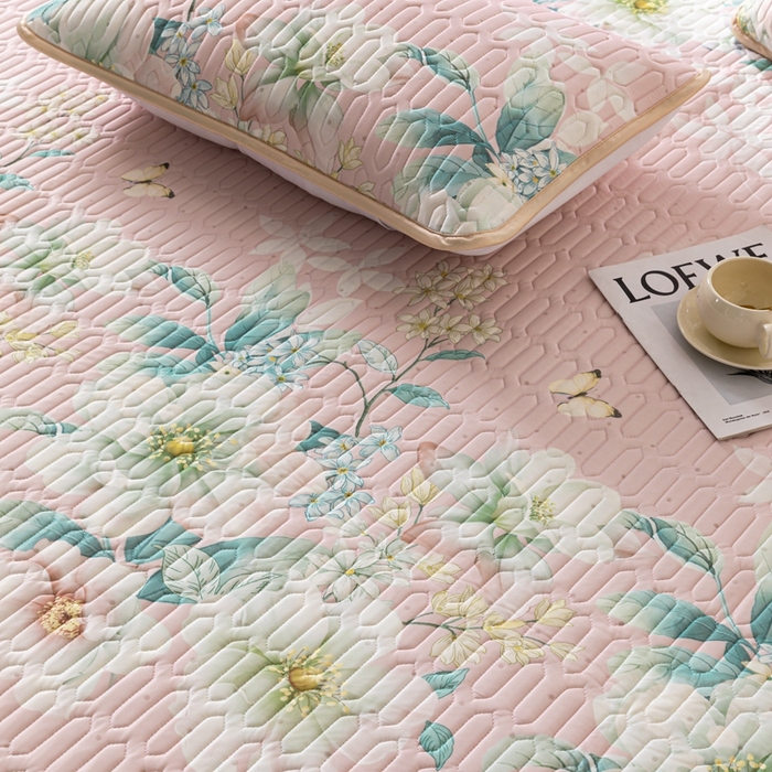 91家纺网 家纺一手货源 找家纺 美丽折家纺 2026新款凉感丝乳胶凉席款 乳胶凉席三件套 花颜