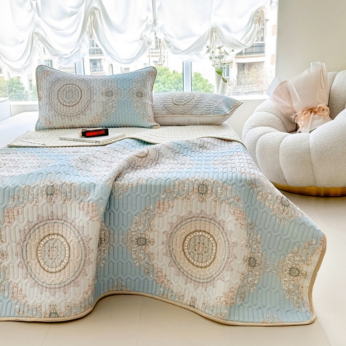 91家纺网 家纺一手货源 找家纺 美丽折家纺 2026新款凉感丝乳胶凉席款 乳胶凉席三件套 罗马假日