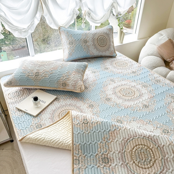 91家纺网 家纺一手货源 找家纺 美丽折家纺 2026新款凉感丝乳胶凉席款 乳胶凉席三件套 罗马假日