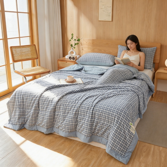 91家纺网 家纺一手货源 找家纺 牛魔王家居 2026新款A类水洗棉新疆棉花夏被 被子被芯 海蓝格