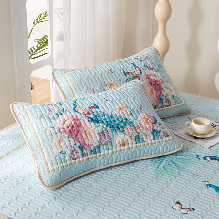 91家纺网 家纺一手货源 找家纺 美丽折家纺 2026新款凉感丝乳胶凉席款 乳胶凉席三件套 雀舞轻扬