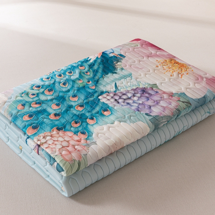 91家纺网 家纺一手货源 找家纺 美丽折家纺 2026新款凉感丝乳胶凉席款 乳胶凉席三件套 雀舞轻扬