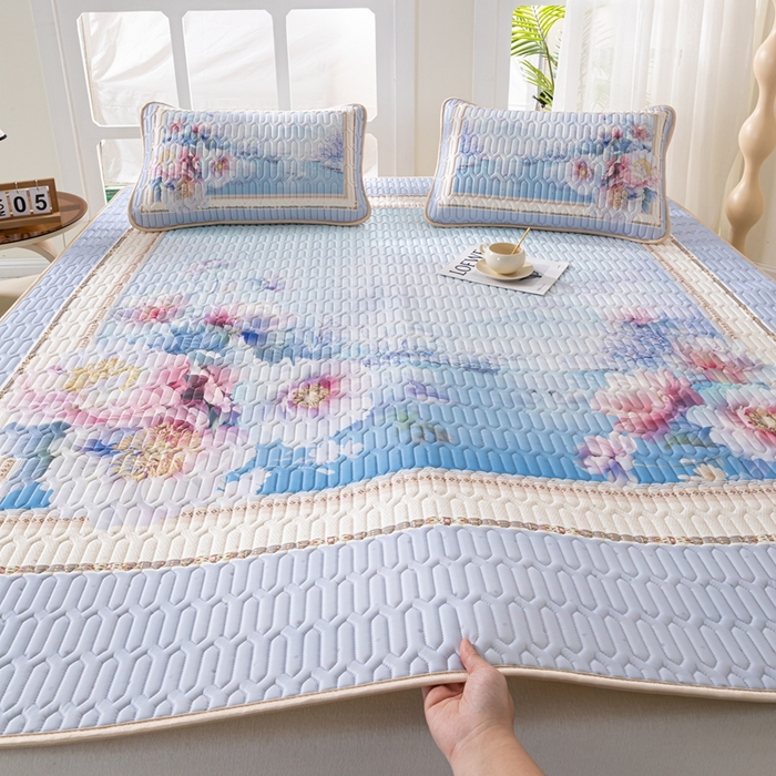 91家纺网 家纺一手货源 找家纺 美丽折家纺 2026新款凉感丝乳胶凉席款 乳胶凉席三件套 水墨江南