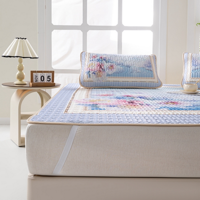 91家纺网 家纺一手货源 找家纺 美丽折家纺 2026新款凉感丝乳胶凉席款 乳胶凉席三件套 水墨江南