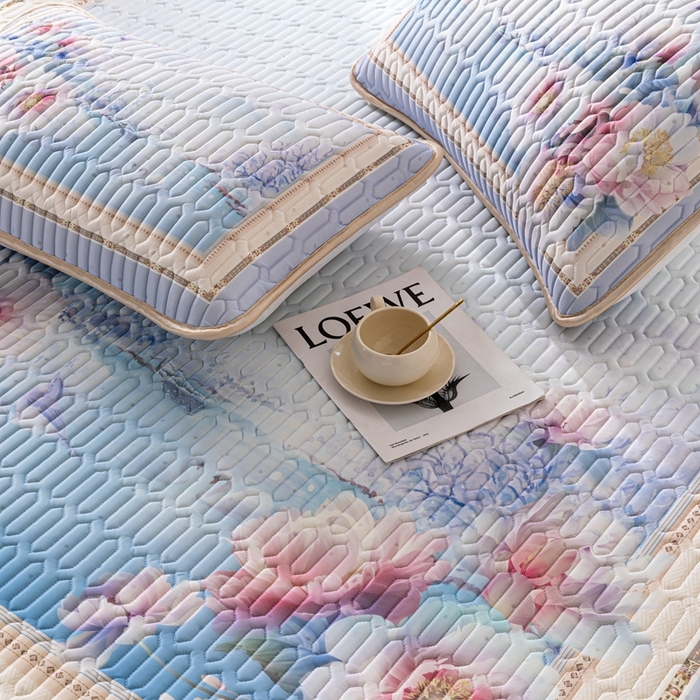 91家纺网 家纺一手货源 找家纺 美丽折家纺 2026新款凉感丝乳胶凉席款 乳胶凉席三件套 水墨江南