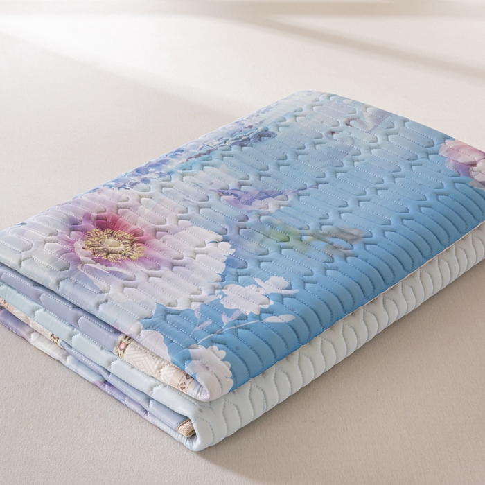 91家纺网 家纺一手货源 找家纺 美丽折家纺 2026新款凉感丝乳胶凉席款 乳胶凉席三件套 水墨江南