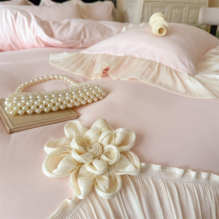 91家纺网 家纺一手货源 找家纺 （总）富盛家纺 2026新款水洗亲肤棉雪纺蕾丝法式床裙韩版四件套