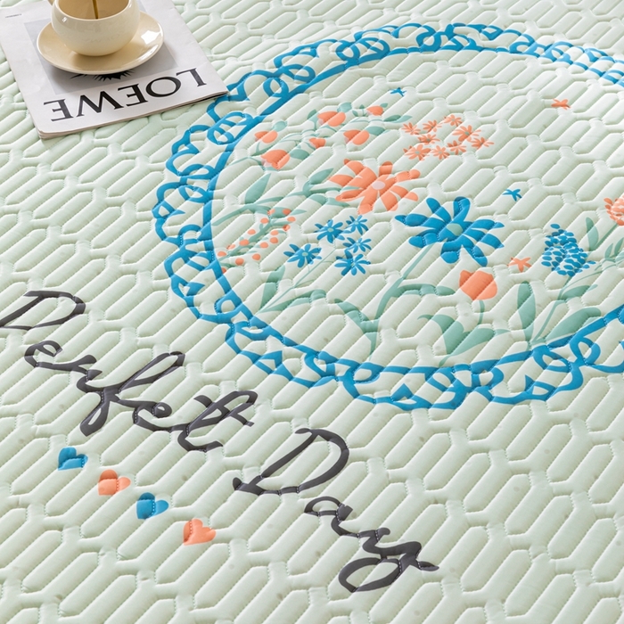 91家纺网 家纺一手货源 找家纺 美丽折家纺 2026新款凉感丝乳胶凉席款 乳胶凉席三件套 温婉花镜-绿