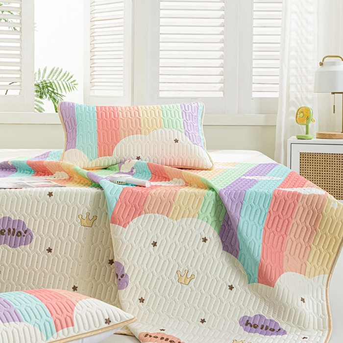 91家纺网 家纺一手货源 找家纺 美丽折 2026新款0.6厚欧式乳胶凉席三件套 彩虹岛