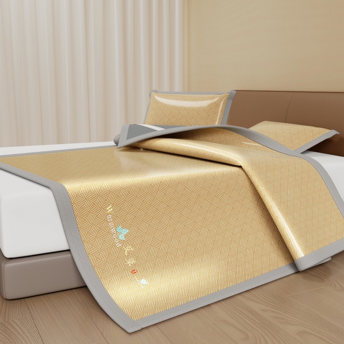 91家纺网 家纺一手货源 找家纺 品乐家纺 2026新款夏日凉感高密冰丝软凉席席子 饼干花咖色