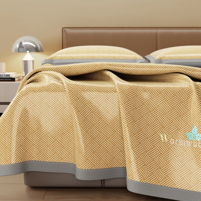 91家纺网 家纺一手货源 找家纺 品乐家纺 2026新款夏日凉感高密冰丝软凉席席子 饼干花咖色